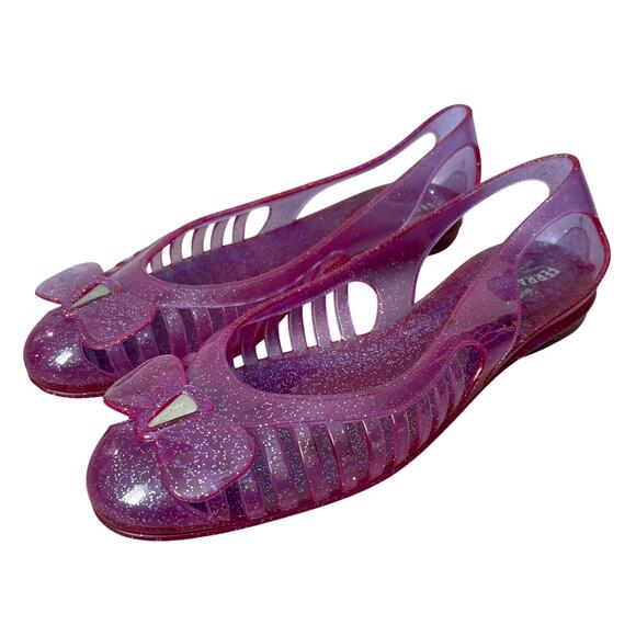 Salvatore Ferragamo Purple Glitter Jelly Flats Size 10 Ballet Slip On Flats Bow - Picture 1 of 14